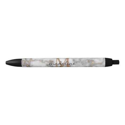 Elegant Crusted Marble Black Gray Monogram Zwarte Inkt Pen (Voorkant)