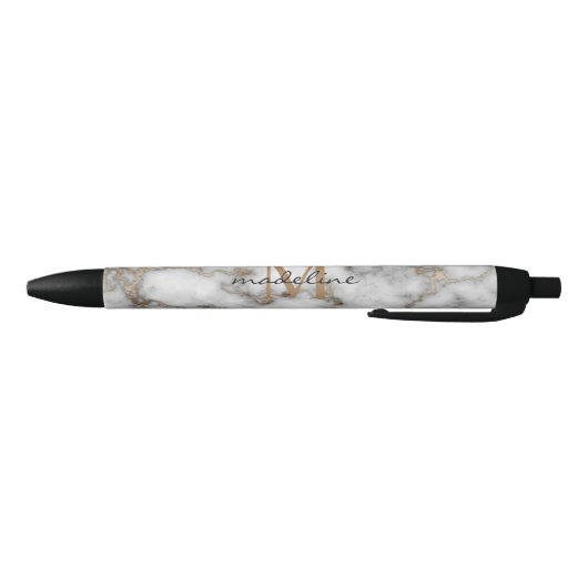 Elegant Crusted Marble Black Gray Monogram Zwarte Inkt Pen (Bodem)