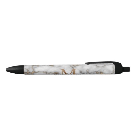 Elegant Crusted Marble Black Gray Monogram Zwarte Inkt Pen (Bovenkant)