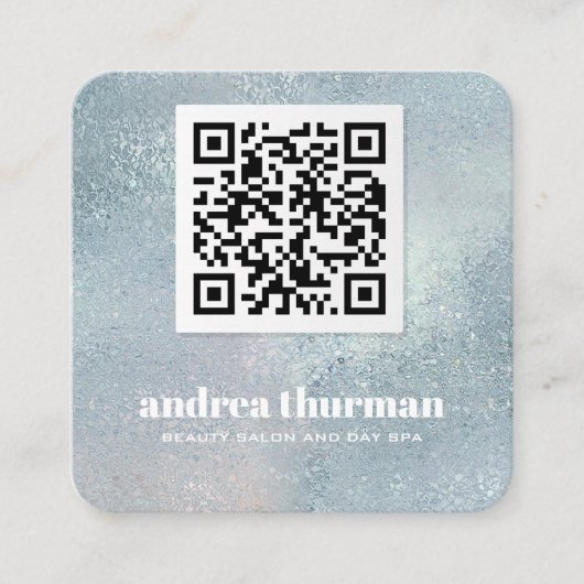 Elegant Crystal Blue pearly Iridescent QR CODE Vierkante Visitekaartje (Voorkant)