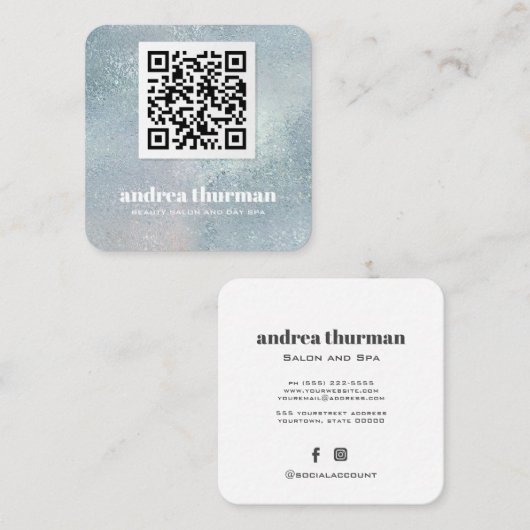 Elegant Crystal Blue pearly Iridescent QR CODE Vierkante Visitekaartje (Voorkant / Achterkant)