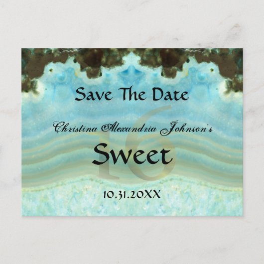 Elegant Crystal Blue Sweet 16 Bewaar de datum Aankondigingskaart (Voorkant)