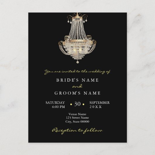 Elegant crystal chandelier trouwuitnodiging briefkaart (Voorkant)