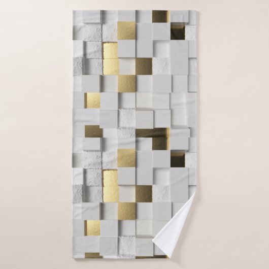 Elegant Cube wall 3D art. wit en goud Badhanddoek (Badhanddoek)