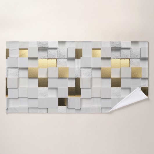 Elegant Cube wall 3D art. wit en goud Badhanddoek (Badhanddoek)