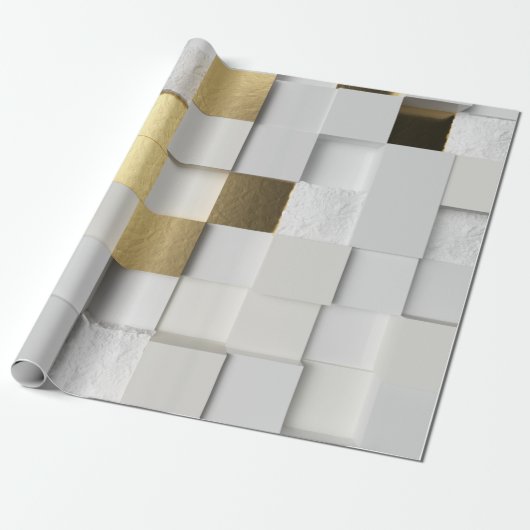 Elegant Cube wall 3D art. wit en goud Cadeaupapier (Uitgerold)