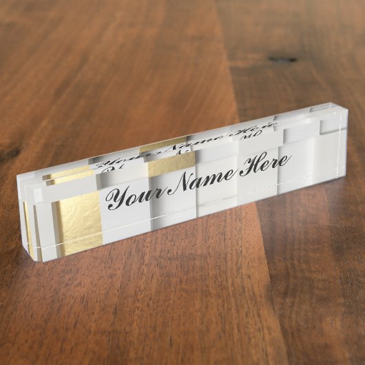 Elegant Cube wall 3D art. wit en goud Naambordje (Zijkant)