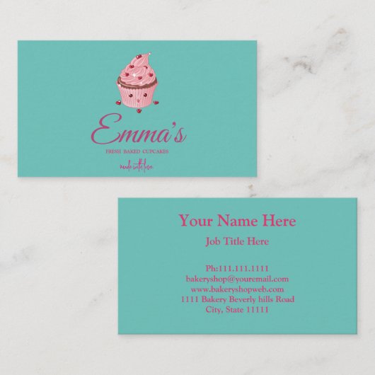 Elegant Cupcake Bakery Baker Chef Catering Visitekaartje (Voorkant / Achterkant)