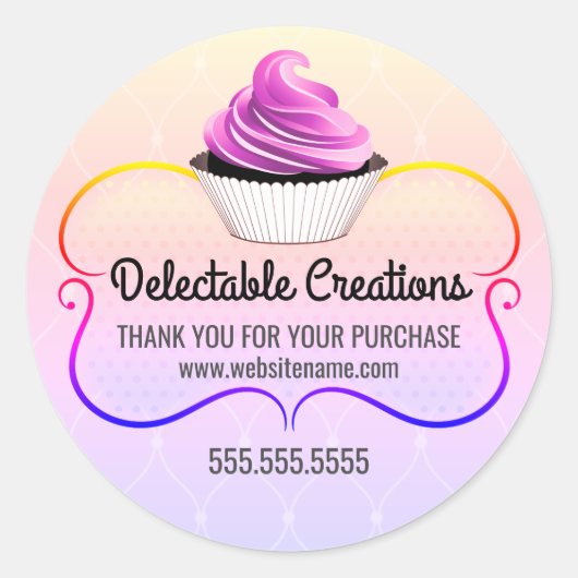 Elegant Cupcake Bakery Box Seals Ronde Sticker (Voorkant)