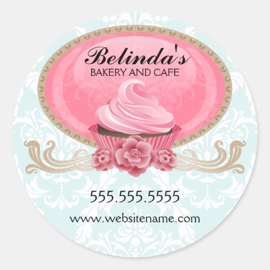 Elegant Cupcake Bakery Box Seals Ronde Sticker (Voorkant)