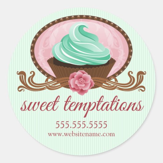 Elegant Cupcake Bakery Box Seals Ronde Sticker (Voorkant)