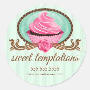 Elegant Cupcake Bakery Box Seals Ronde Sticker