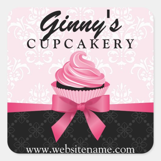 Elegant Cupcake Bakery Box Seals Vierkante Sticker (Voorkant)