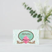 Elegant Cupcake Bakery Damask Visitekaartje (Staand voorkant)