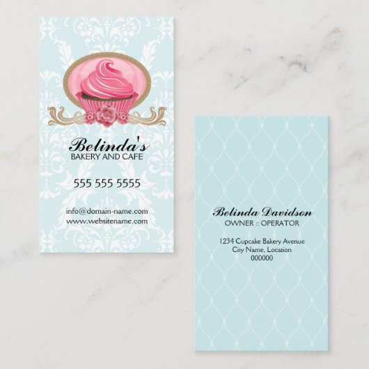 Elegant Cupcake bakkerij Aangepast Visitekaartje (Voorkant / Achterkant)