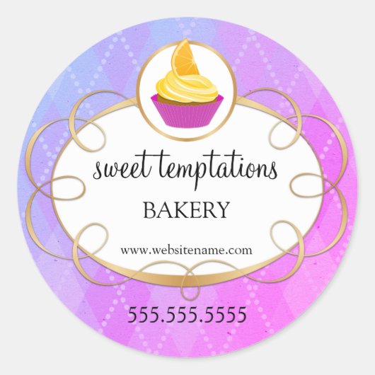 Elegant cupcake bakkerij verpakking ronde sticker (Voorkant)