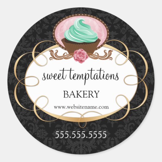 Elegant cupcake bakkerij verpakking ronde sticker (Voorkant)