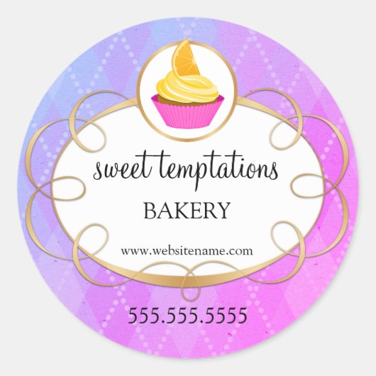 Elegant cupcake bakkerij verpakking ronde sticker (Voorkant)