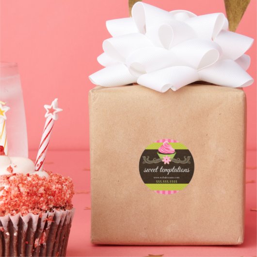 Elegant cupcake bakkerij verpakking ronde sticker (Feest)