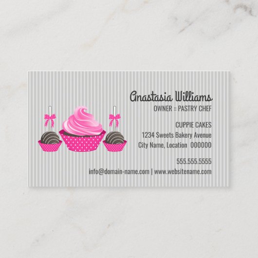 Elegant Cupcake Cake Poppen bakken Visitekaartje (Achterkant)