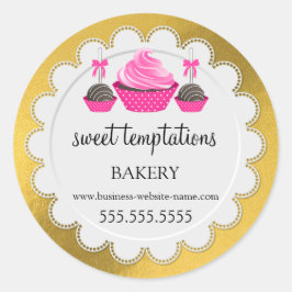 Elegant Cupcake Cake Poppen Doily Faux Gold Foil Ronde Sticker