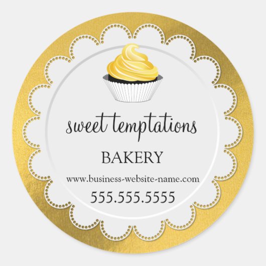 Elegant Cupcake en Doily Faux Gold Foil Ronde Sticker (Voorkant)