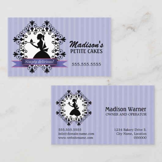 Elegant Cupcake en Lady Silhouette Visitekaartje (Voorkant / Achterkant)