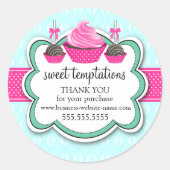 Elegant Cupcake en Poppen bakkerij Ronde Sticker (Voorkant)