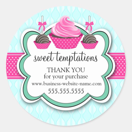 Elegant Cupcake en Poppen bakkerij Ronde Sticker (Voorkant)