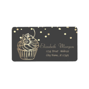 Elegant Cupcake,Faux Gold Foil Confetti Etiket