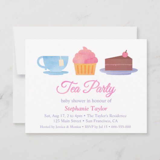 Elegant Cupcake Tea Party Baby Shower Invitations Kaart (Voorkant)