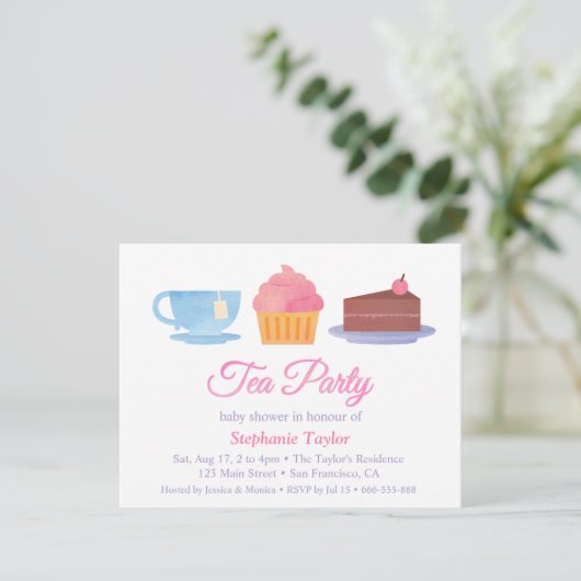 Elegant Cupcake Tea Party Baby Shower Invitations Kaart (Staand voorkant)