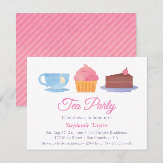 Elegant Cupcake Tea Party Baby Shower Invitations Kaart (Voorkant / Achterkant)