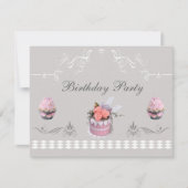 Elegant Cupcakes Pink & Grey Birthday Party Kaart (Voorkant)