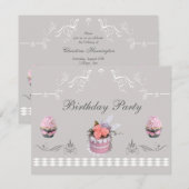 Elegant Cupcakes Pink & Grey Birthday Party Kaart (Voorkant / Achterkant)
