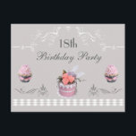 Elegant Cupcakes Roze & Gray 18th Birthday Kaart<br><div class="desc">Elegant glamoureuze 18e verjaardagsfeest nodigt meisjes uit in grijs en wit met schattige roze cupcakes en een prachtige roze verjaardagstaart met rozen. Er zijn ook zeugen en bloeien. Classy, trendy, chic girly nodigt uit met een romantische elegantie look. GELIEVE OPMERKING - ALLE INVITATIES OP ZAZZLE HEBBEN FLAT-AFDRUKTE AFBEELDINGEN. Als je...</div>