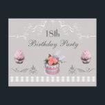 Elegant Cupcakes Roze & Gray 18th Birthday Kaart<br><div class="desc">Elegant glamoureuze 18e verjaardagsfeest nodigt meisjes uit in grijs en wit met schattige roze cupcakes en een prachtige roze verjaardagstaart met rozen. Er zijn ook zeugen en bloeien. Classy, trendy, chic girly nodigt uit met een romantische elegantie look. GELIEVE OPMERKING - ALLE INVITATIES OP ZAZZLE HEBBEN FLAT-AFDRUKTE AFBEELDINGEN. Als je...</div>
