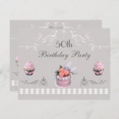 Elegant Cupcakes Roze & Grey 50th Birthday Kaart (Voorkant / Achterkant)