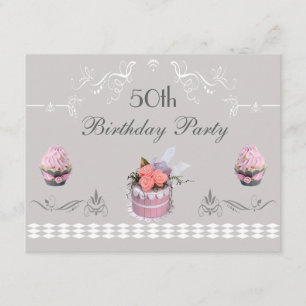 Elegant Cupcakes Roze & Grey 50th Birthday Kaart