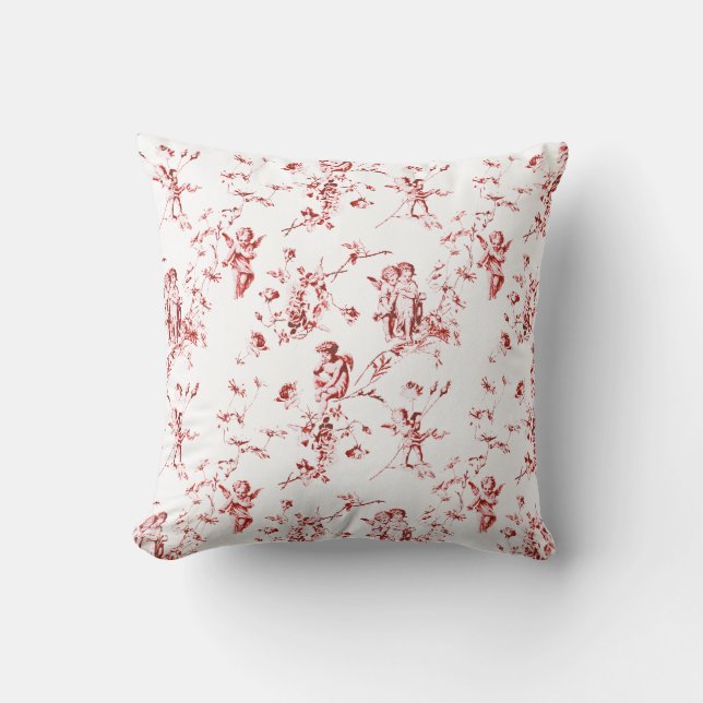 Elegant  Cupid Angels Flowers Red Toile Kussen (Voorkant)