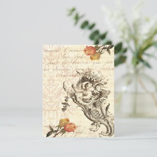 Elegant Cupid- en Damasblauw-design Kaart (Staand voorkant)