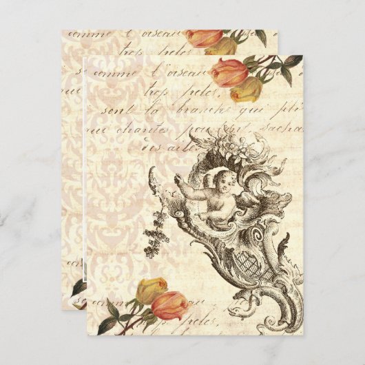 Elegant Cupid- en Damasblauw-design Kaart (Voorkant / Achterkant)