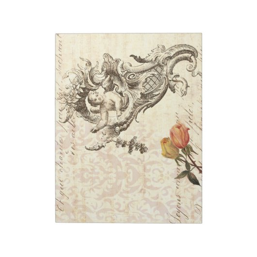 Elegant Cupid- en Damasblauw-design Notitieblok (Linkerzijde)