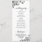 Elegant Curls & Swirls Black & White Wedding Programmakaart (Achterkant)