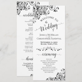 Elegant Curls & Swirls Black & White Wedding Programmakaart