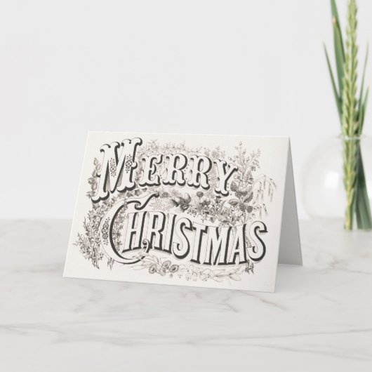 Elegant Currier & Ives MERRY CHRISTMAS Lithograaf Feestdagen Kaart (Voorkant)