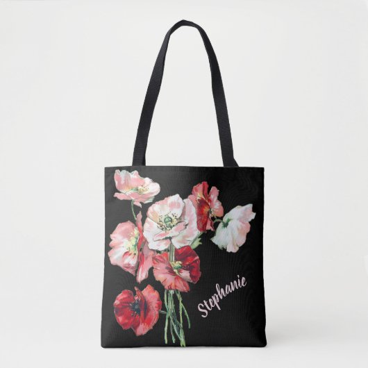 Elegant Cursief Script Naam Waterverf Art Poppies Tote Bag (Voorkant)