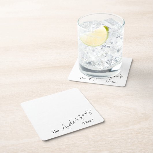 Elegant Cursive Custom Text Simple Wedding Kartonnen Onderzetters (Insitu)