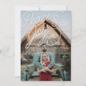 Elegant Cursive Hand Peace and Joy Holiday Foto Feestdagenkaart (Voorkant)