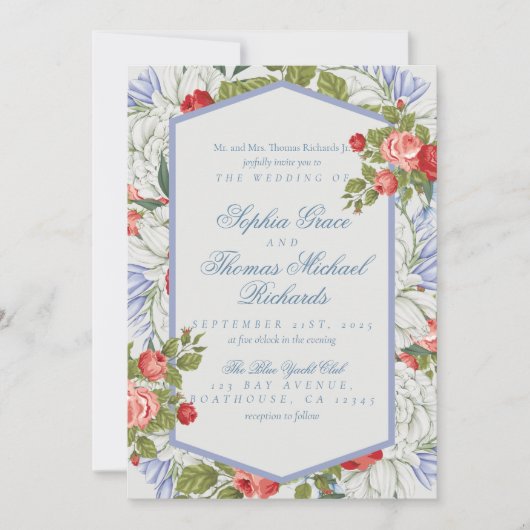 Elegant Cursive Script Floral Wedding Invitation Kaart (Voorkant)